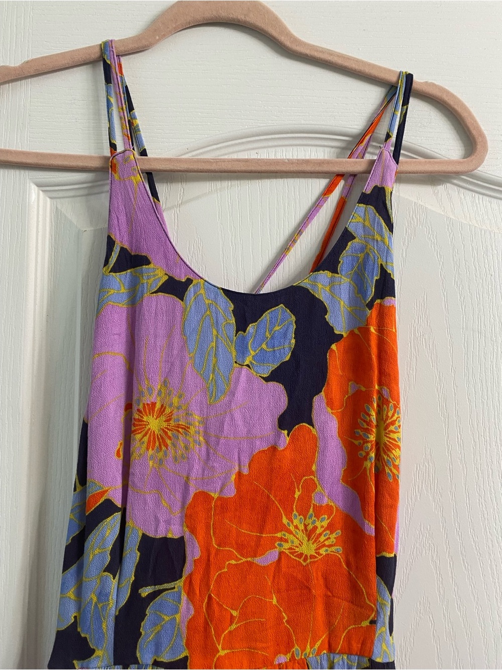 LOFT Full Bloom Cross-Back Floral Maxi Boho Dress Purple Orange Watercolor 10 - Picture 5 of 16